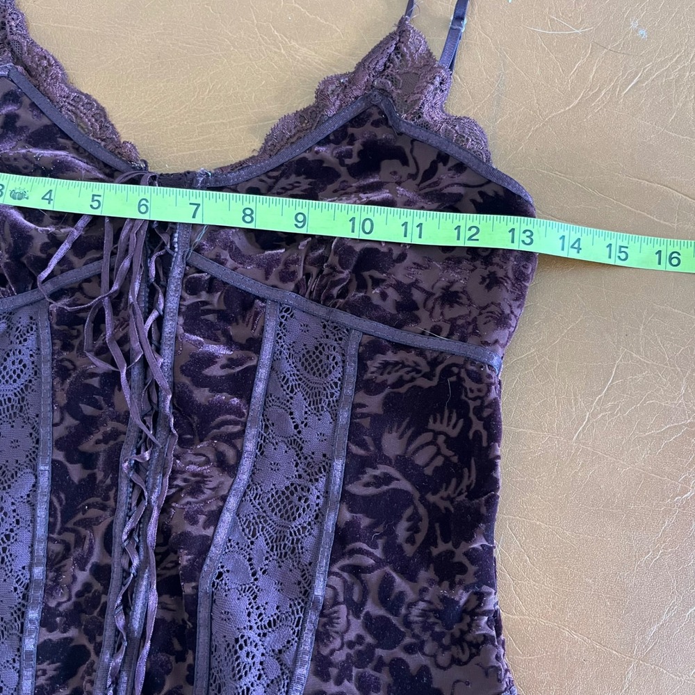 Express Velvet Burnout Corset Lace Cami Top Plum Y2K Size Small - Picture 13 of 13